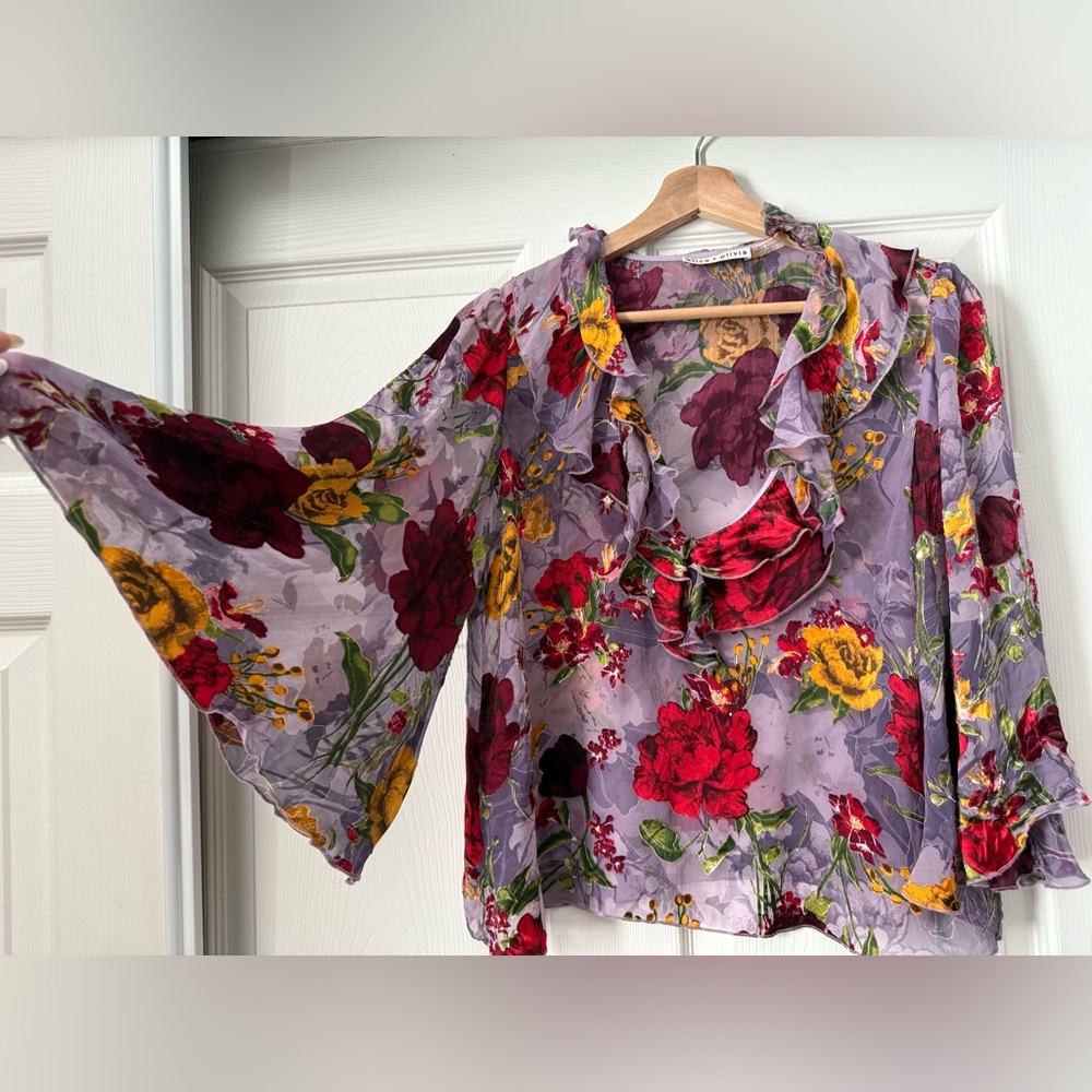 Alice + Olivia Floral Bell Sleeve Blouse